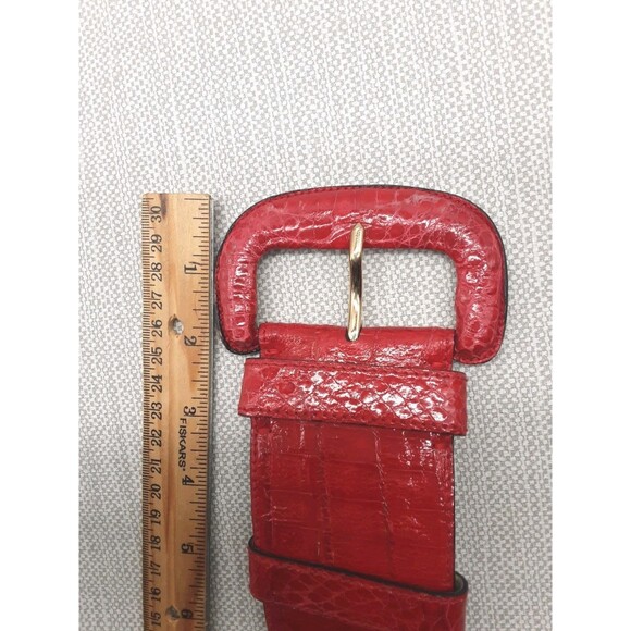 Donna Karan Wide Vintage Medium Belt Genuine Caiman Crocodile Red Rare Patent main image 8